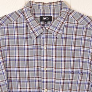 BOSS Black L (17x36) Plaid Dress shirt